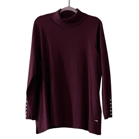 NWT Calvin Klein Solid Turtle Neck Long Sleeve Sweater w/ Button Detail Sleeve - Picture 1 of 4